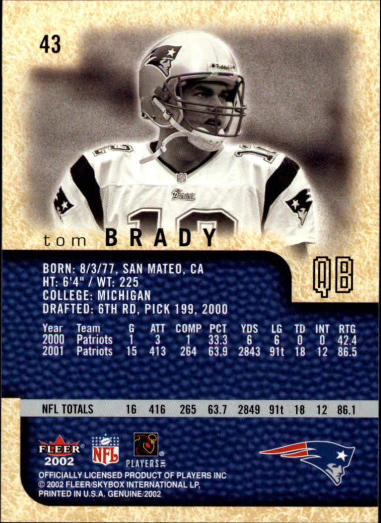 2002 Fleer Genuine #43 Tom Brady back image