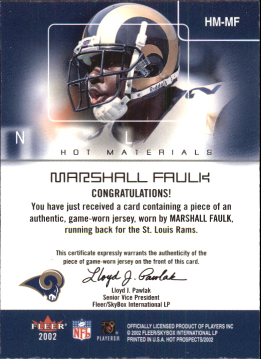 2002 Hot Prospects Hot Materials #HMMF Marshall Faulk back image