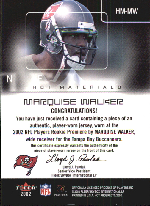 2002 Hot Prospects Hot Materials #HMMW Marquise Walker back image