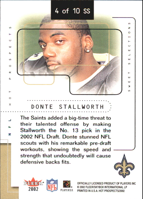 2002 Hot Prospects Sweet Selections #4 Donte Stallworth back image