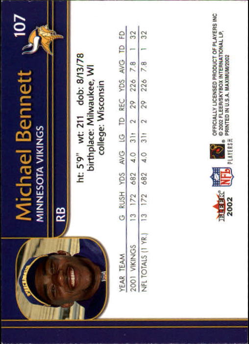2002 Fleer Maximum #107 Michael Bennett back image