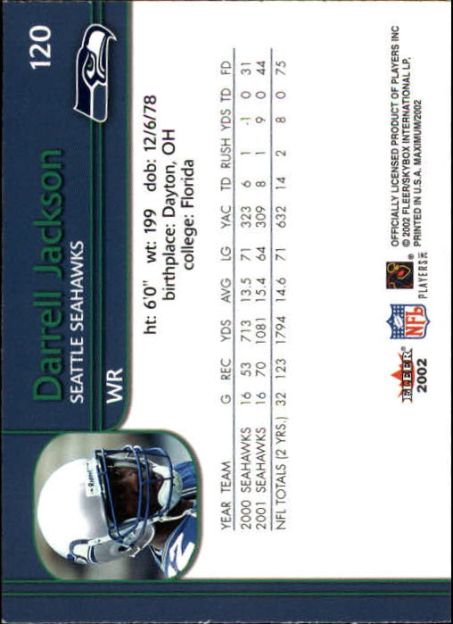 2002 Fleer Maximum #120 Darrell Jackson back image
