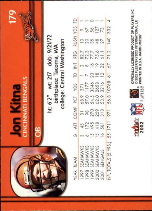 2002 Fleer Maximum #179 Jon Kitna back image