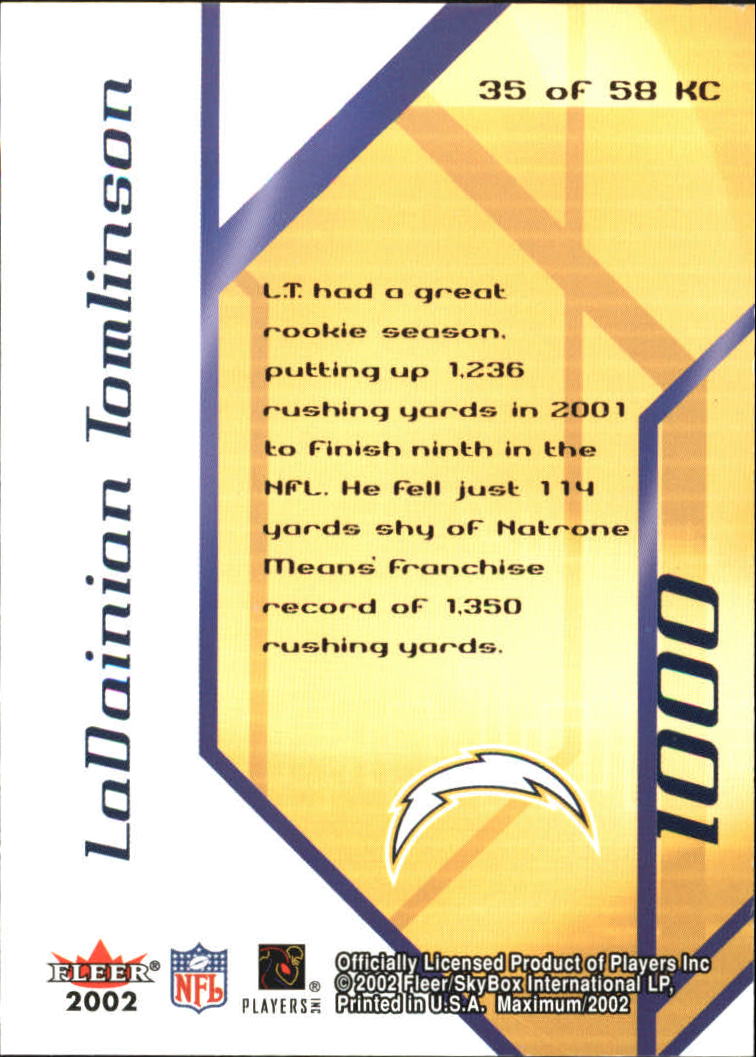2002 Fleer Maximum K Corps #35 LaDainian Tomlinson/1236 back image