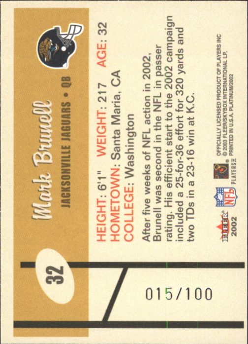 2002 Fleer Platinum Finish #32 Mark Brunell