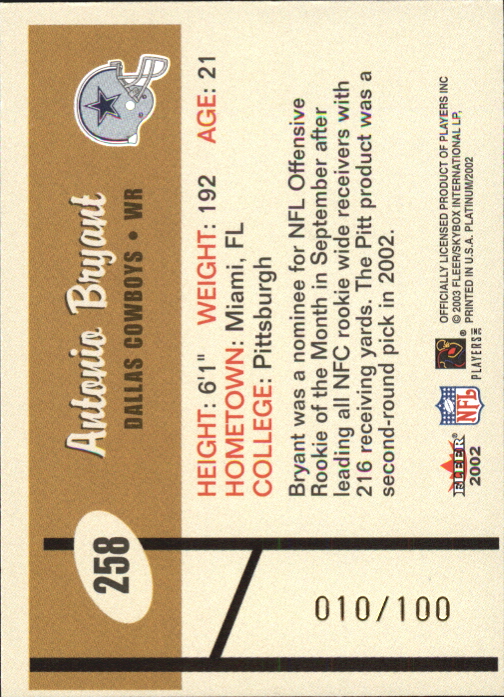 2002 Fleer Platinum Finish #258 Antonio Bryant