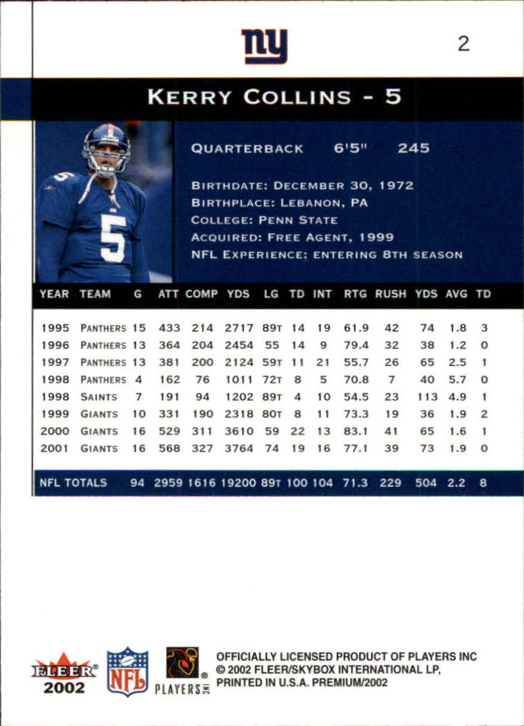 2002 Premium (Fleer) Football "Main Set" Cards - Picture 3 of 177