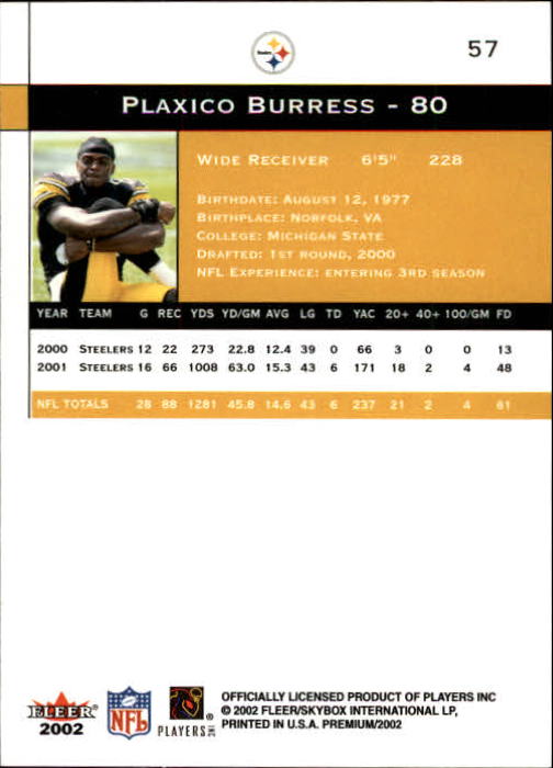 2002 Premium (Fleer) Football "Main Set" Cards - Picture 73 of 177