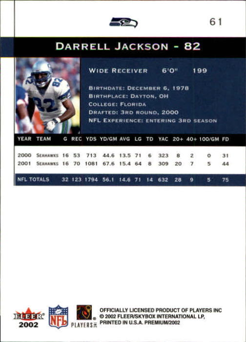 2002 Premium (Fleer) Football "Main Set" Cards - Picture 77 of 177