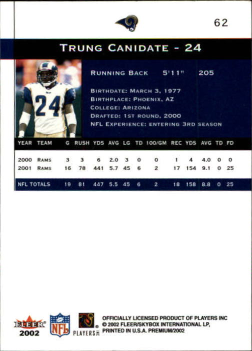2002 Premium (Fleer) Football "Main Set" Cards - Picture 79 of 177