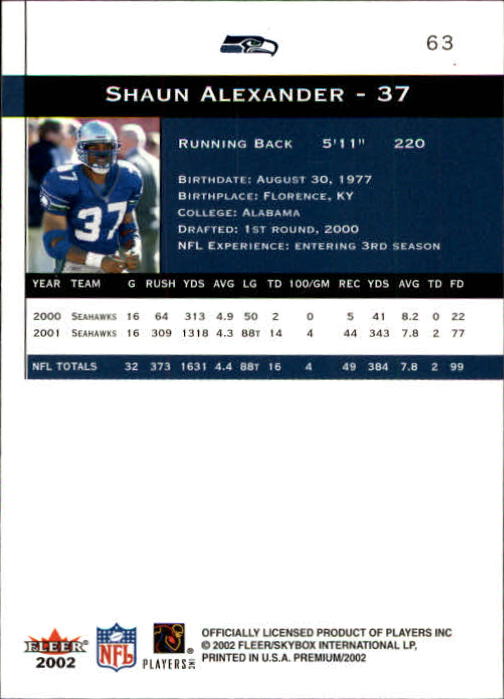 2002 Premium (Fleer) Football "Main Set" Cards - Picture 81 of 177