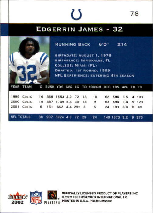 2002 Premium (Fleer) Football "Main Set" Cards - Picture 91 of 177
