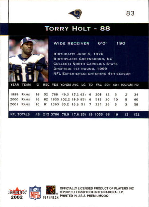 2002 Premium (Fleer) Football "Main Set" Cards - Picture 97 of 177