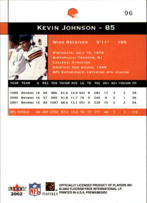 2002 Premium (Fleer) Football "Main Set" Cards - Picture 105 of 177