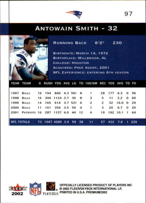 2002 Premium (Fleer) Football "Main Set" Cards - Picture 107 of 177