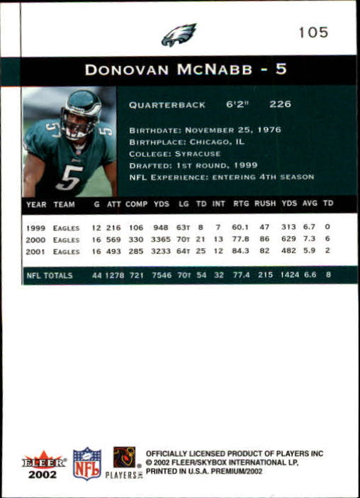 2002 Premium (Fleer) Football "Main Set" Cards - Picture 111 of 177