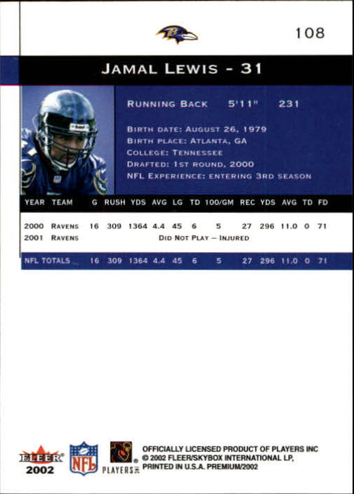 2002 Premium (Fleer) Football "Main Set" Cards - Picture 115 of 177