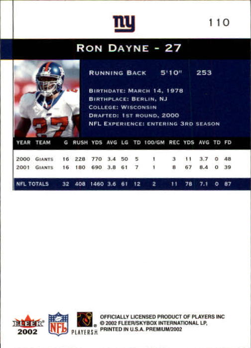 2002 Premium (Fleer) Football "Main Set" Cards - Picture 117 of 177