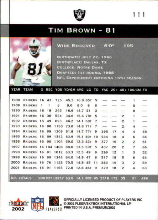 2002 Premium (Fleer) Football "Main Set" Cards - Picture 119 of 177