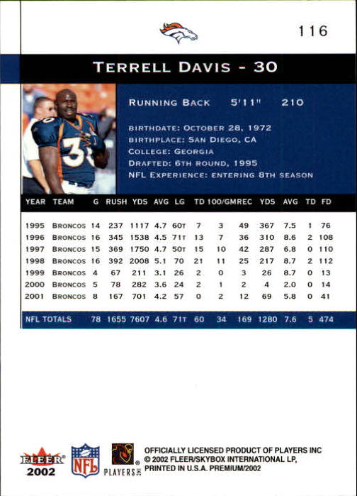 2002 Premium (Fleer) Football "Main Set" Cards - Picture 125 of 177