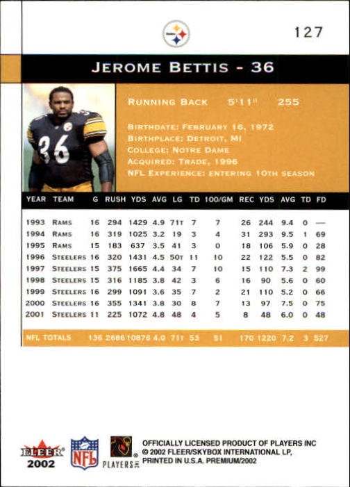 2002 Premium (Fleer) Football "Main Set" Cards - Picture 135 of 177