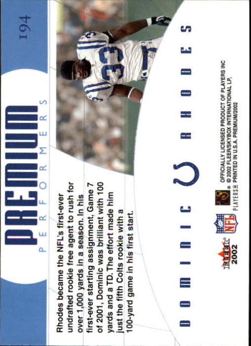 2002 Premium (Fleer) Football "Main Set" Cards - Picture 169 of 177