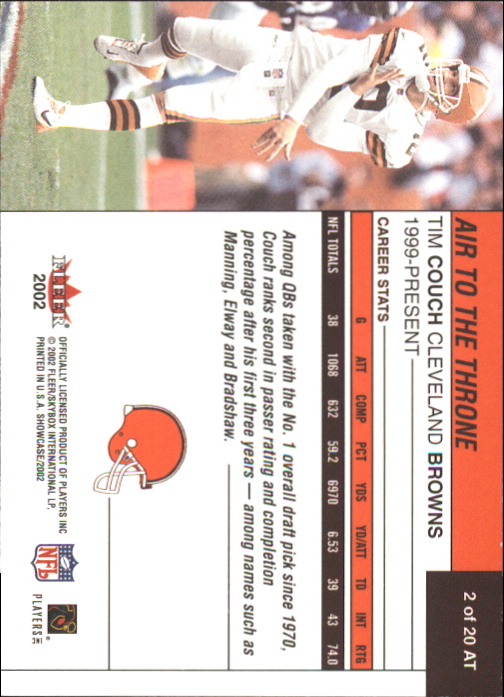 2002 Fleer Showcase Air to the Throne #AT2 Tim Couch back image