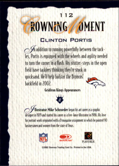 2002 Gridiron Kings #112 Clinton Portis RC back image