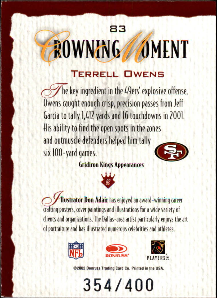 2002 Gridiron Kings Silver #83 Terrell Owens back image