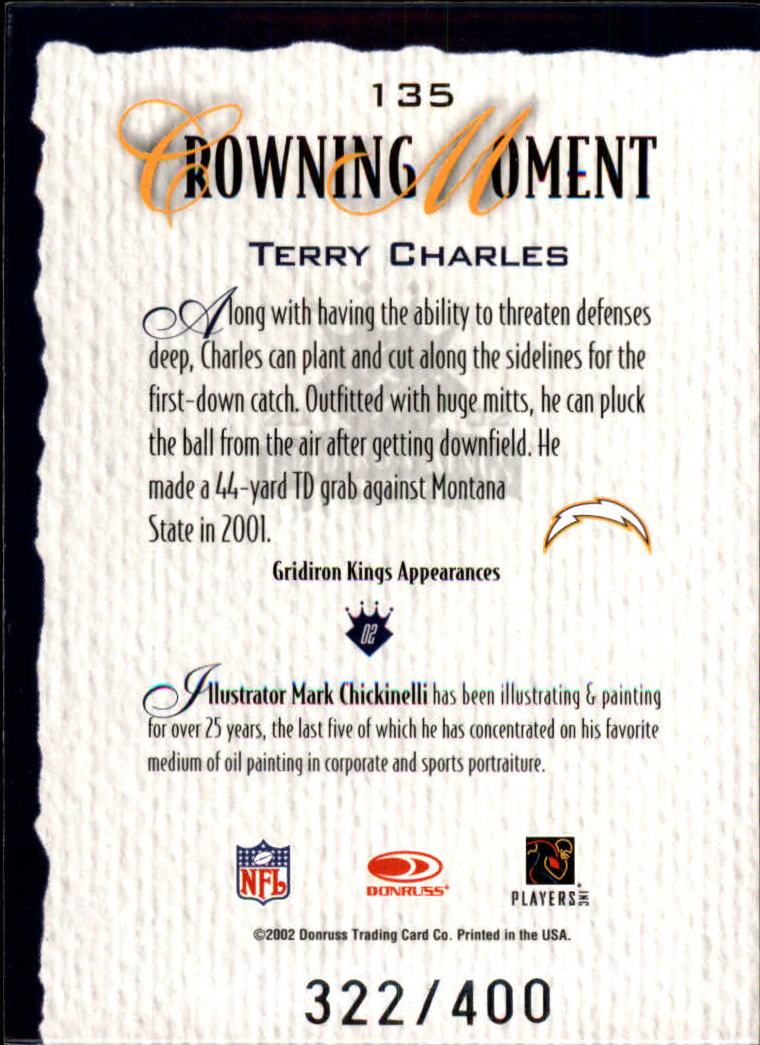 2002 Gridiron Kings Silver #135 Terry Charles back image