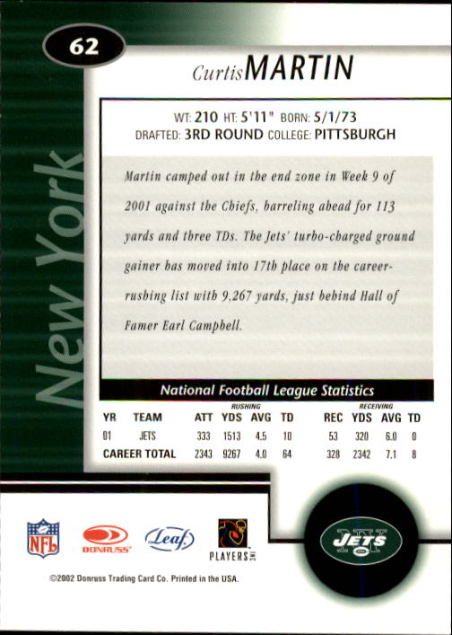 2002 Leaf Certified #62 Curtis Martin back image