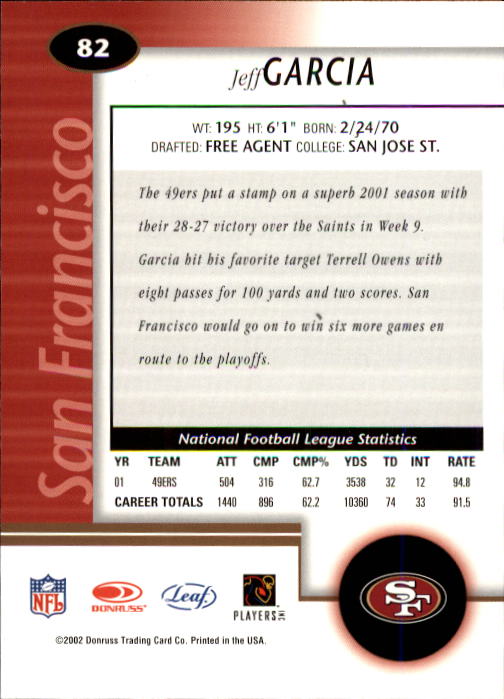 2002 Leaf Certified #82 Jeff Garcia back image