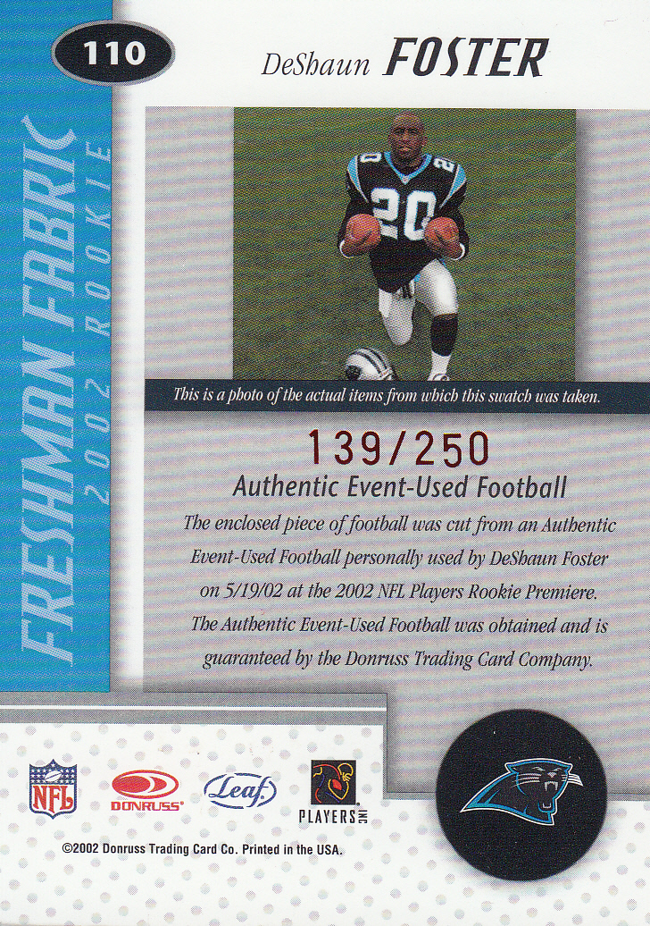 2002 Leaf Certified Mirror Red Materials #110 DeShaun Foster back image