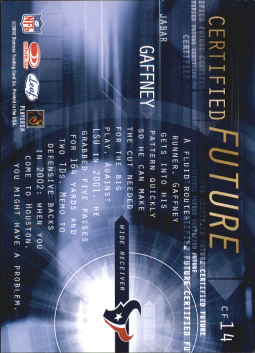 2002 Leaf Certified Future #CF14 Jabar Gaffney back image