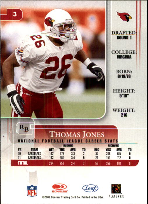 2002 Leaf Rookies and Stars #3 Thomas Jones back image