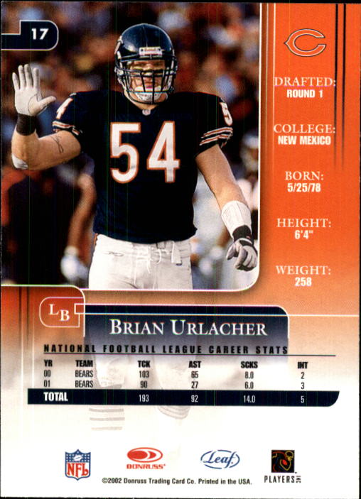 2002 Leaf Rookies and Stars #17 Brian Urlacher back image