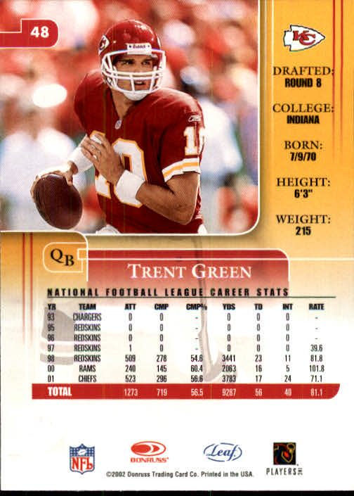 2002 Leaf Rookies and Stars #48 Trent Green back image