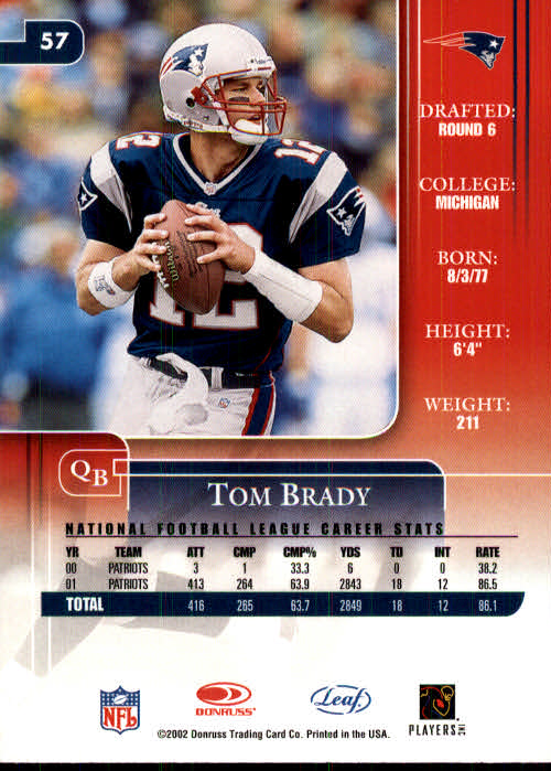 Tom Brady 2007 Leaf Rookies Stars Materials Gold Jersey #58 (158/220)  Patriots