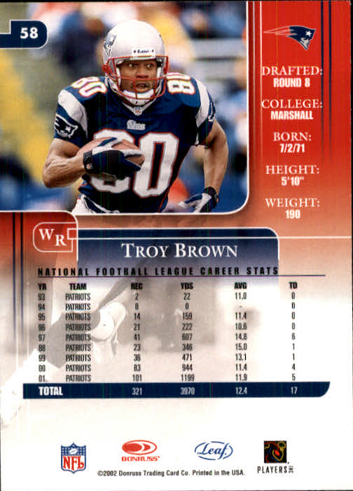 2002 Leaf Rookies and Stars #58 Troy Brown back image
