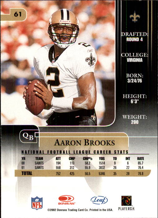 2002 Leaf Rookies and Stars #61 Aaron Brooks back image