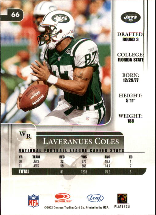 2002 Leaf Rookies and Stars #66 Laveranues Coles back image