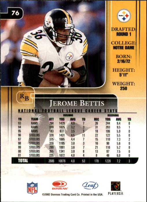 2002 Leaf Rookies and Stars #76 Jerome Bettis back image