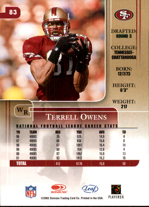 2002 Leaf Rookies and Stars #83 Terrell Owens back image