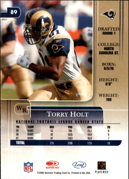 2002 Leaf Rookies and Stars #89 Torry Holt back image