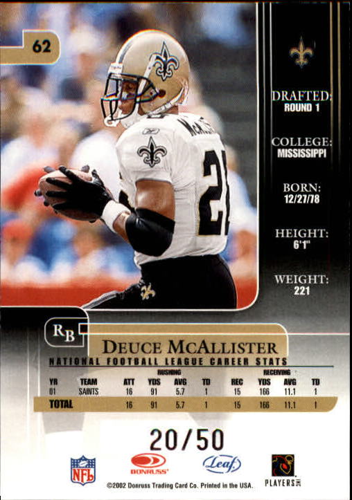 2002 Leaf Rookies and Stars Longevity #62 Deuce McAllister back image