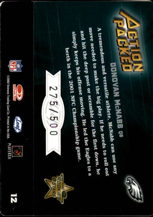 2002 Leaf Rookies and Stars Action Packed Silver #12 Donovan McNabb back image