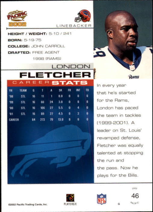 2002 Pacific #46 London Fletcher back image