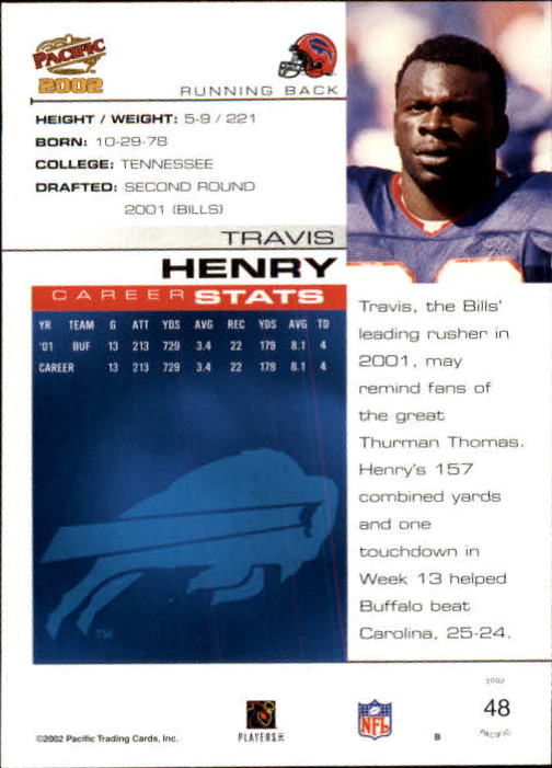2002 Pacific #48 Travis Henry back image