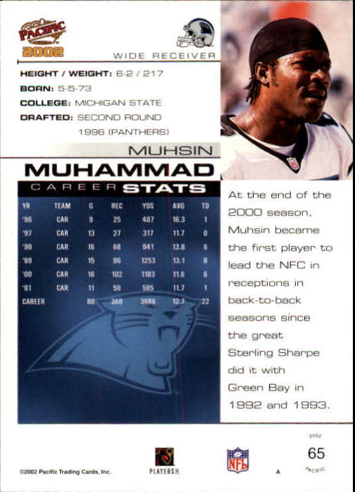 2002 Pacific #65 Muhsin Muhammad back image