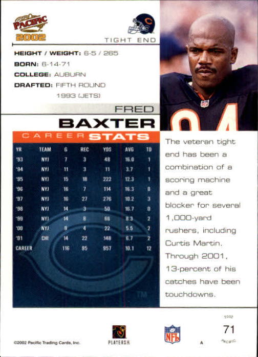 2002 Pacific #71 Fred Baxter back image
